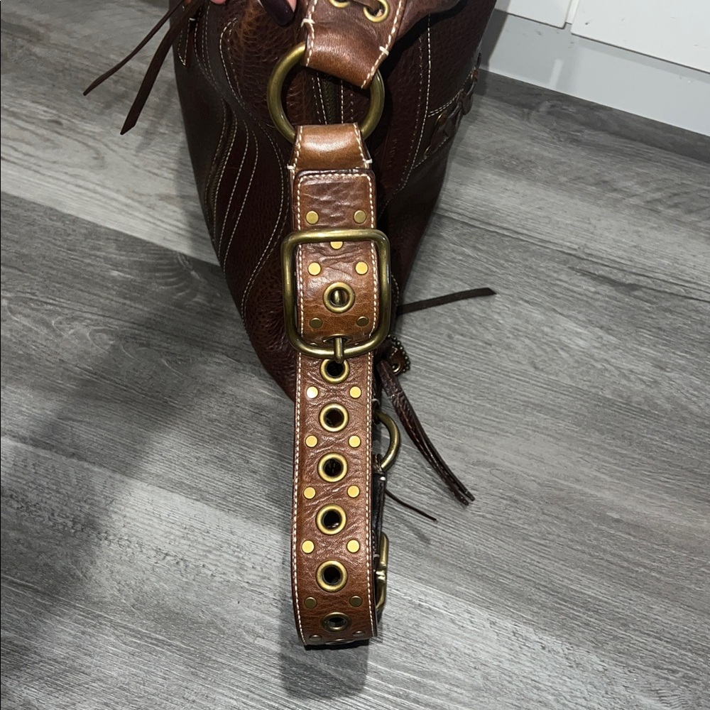 Coach Chelsea Laced Brown Pebbled Leather Duffle Shoulder Bag VINTAGE - Picture 9 of 16